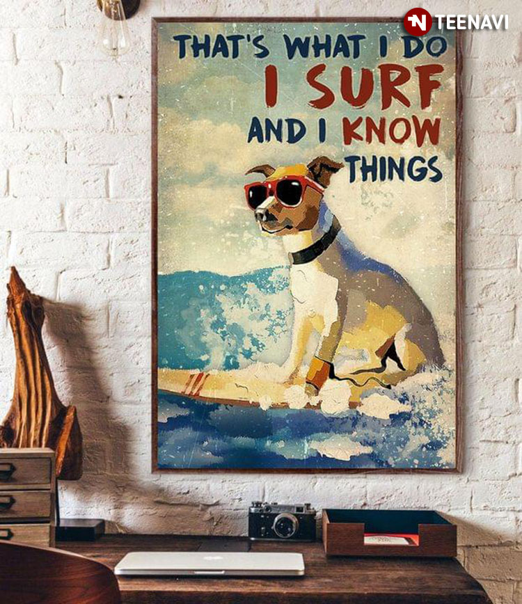 Vintage Dog With Glasses Surfing That’s What I Do I Surf And I Know Things