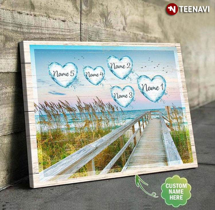 Personalized Name Crystal Hearts Wooden Bridge Leading To The Sea