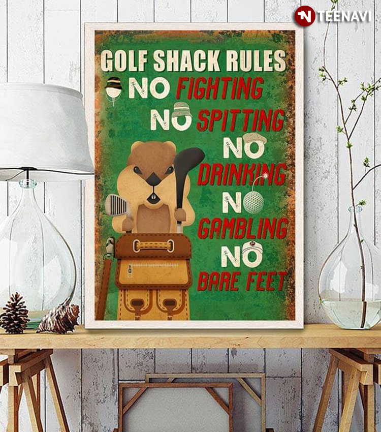 Vintage Squirrel With Golf Tools Golf Shack Rules No Fighting No Spitting No Drinking No Gambling No Bare Feet