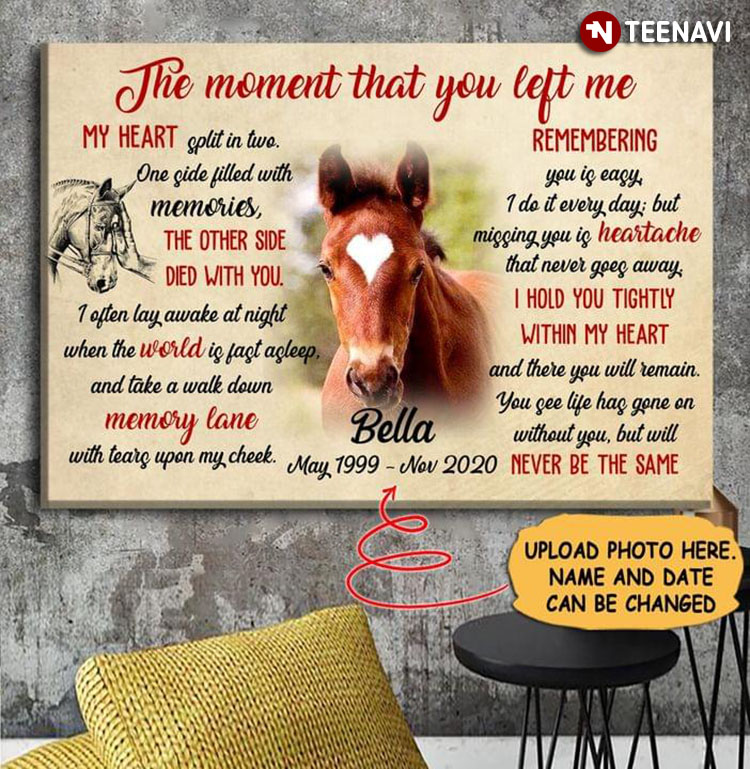 Personalized Name, Photo & Date Horse The Moment That You Left Me My Heart Split In Two