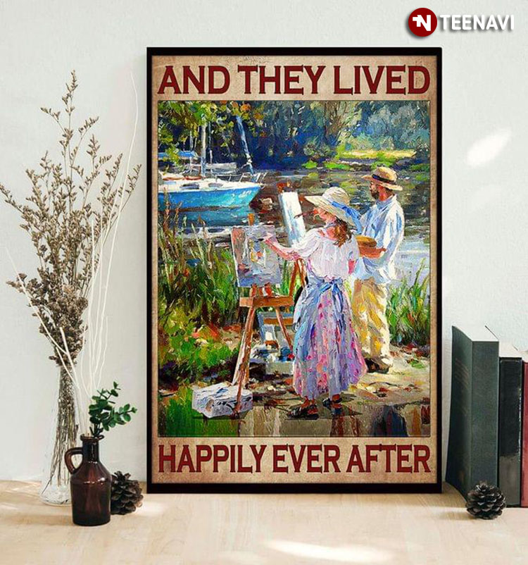 Vintage Happy Painters Painting And They Lived Happily Ever After