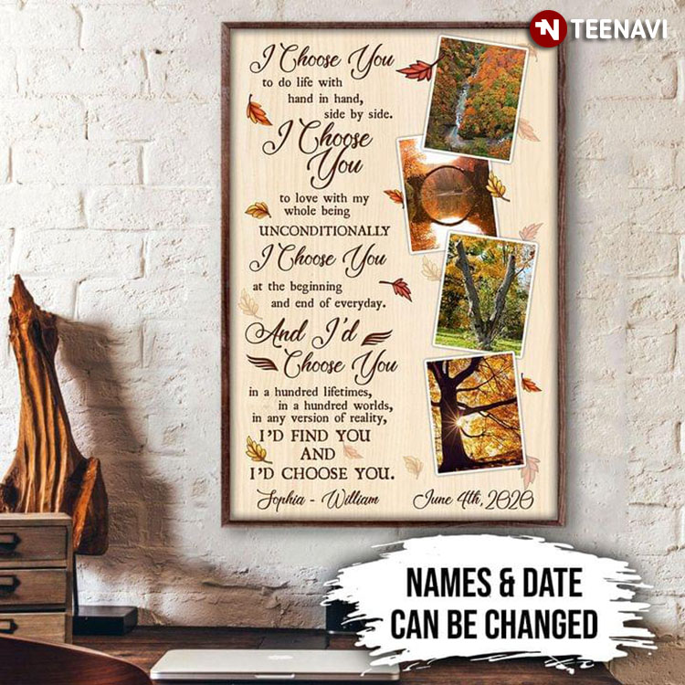 Personalized Name & Date Autumn Forest I Choose You To Do Life With Hand In Hand Side By Side
