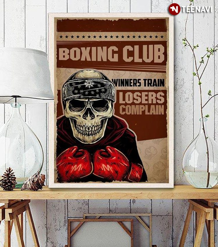 Vintage Skeleton Boxer With Red Boxing Gloves Boxing Club Winners Train Losers Complain