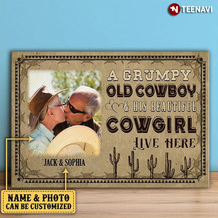 Personalized Name & Photo A Grumpy Old Cowboy & His Beautiful Cowgirl Live Here