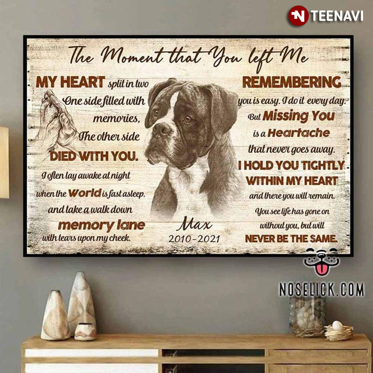 Personalized Name & Date Boxer Dog High Five Dog Paw & Human Hand The Moment That You Left Me My Heart Split In Two