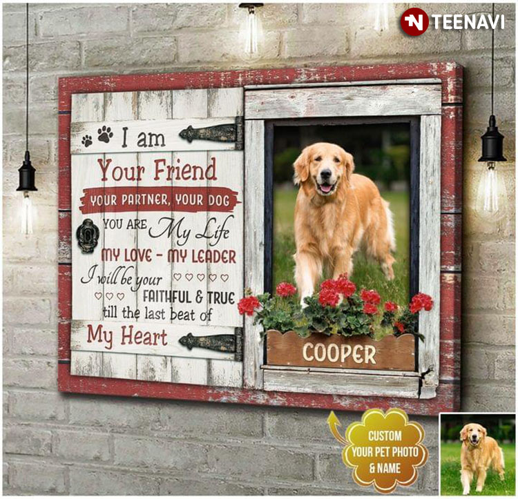 Personalized Pet Name & Photo Golden Retriever & Red Flowers I Am Your Friend Your Partner Your Dog You Are My Life