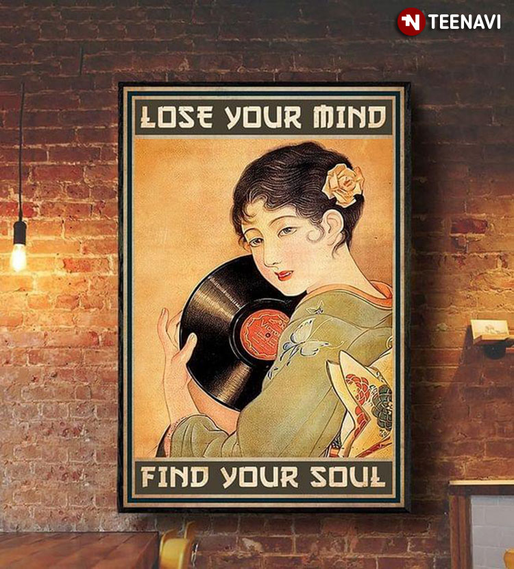 Vintage Japanese Woman With Vinyl Disc Lose Your Mind Find Your Soul