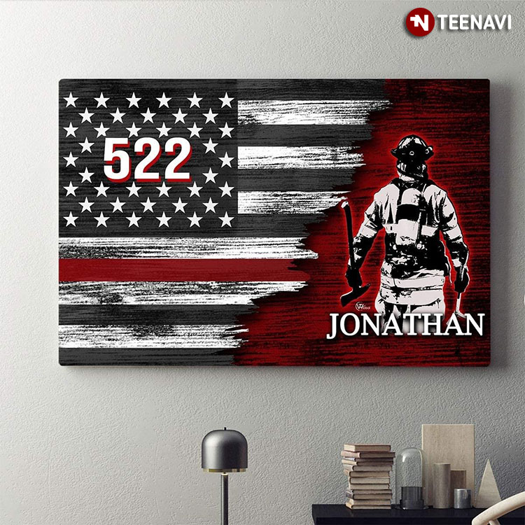 Personalized Name American Flag Firefighter Local 522