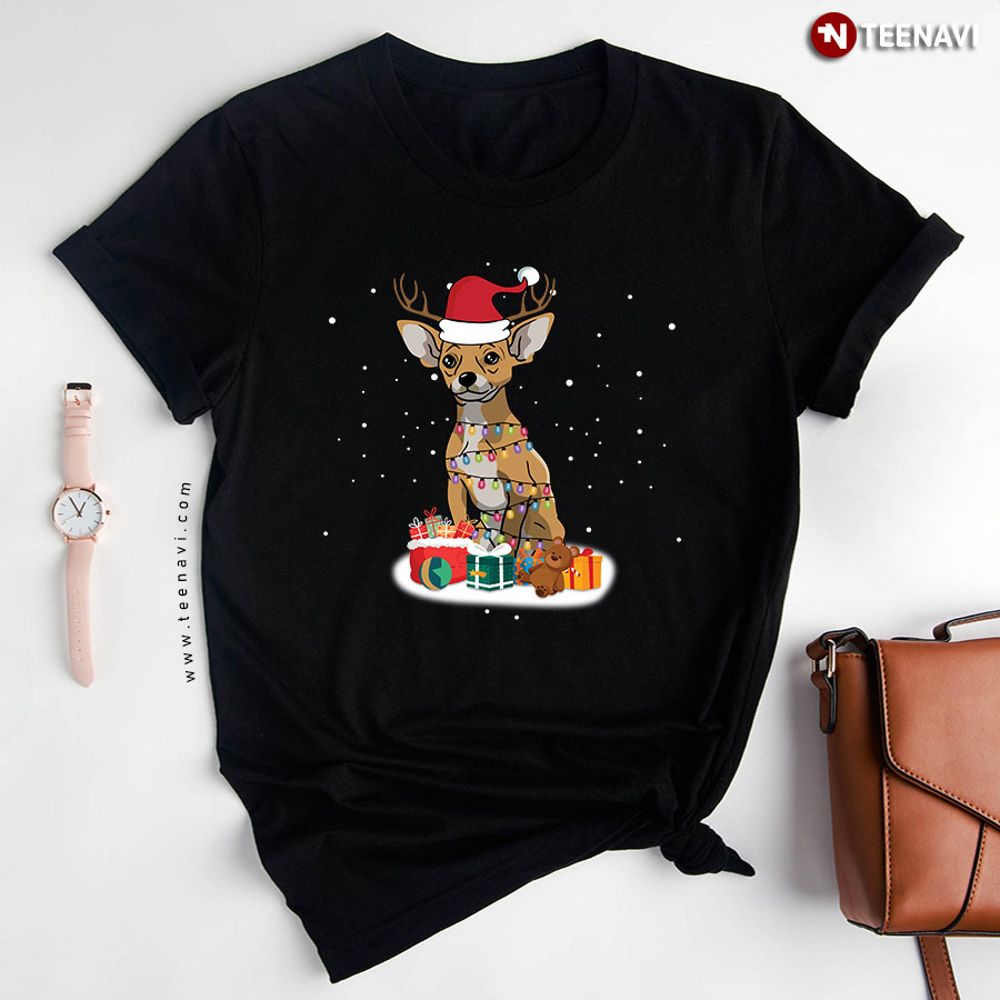 Chihuahua Raindeer Santa Hat Merry Christmas Christmas Gifts T-Shirt
