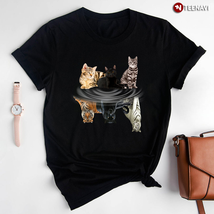 Cats And Tigers Water Mirror Reflection for Cat Lovers T-Shirt - Unisex Tee