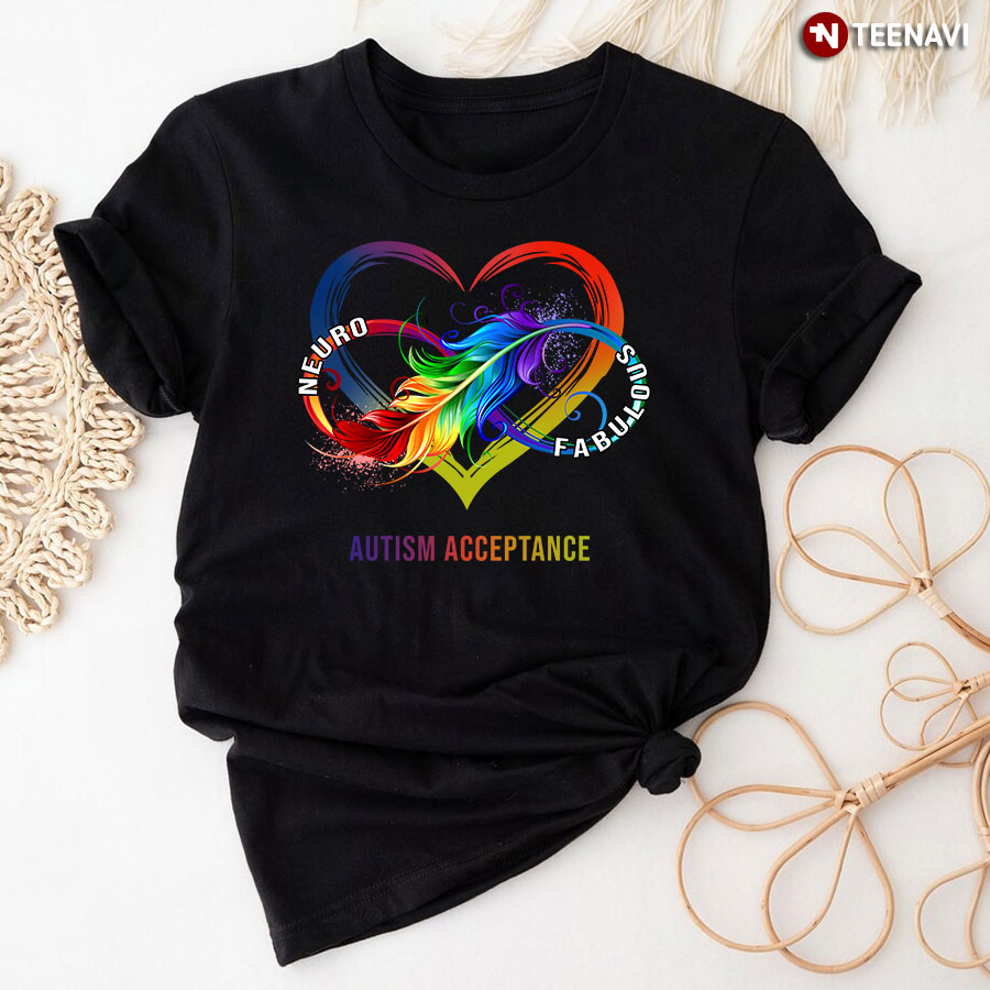 Rainbow Heart and Feather Infinity Sign Neuro Fabulous Autism Acceptance