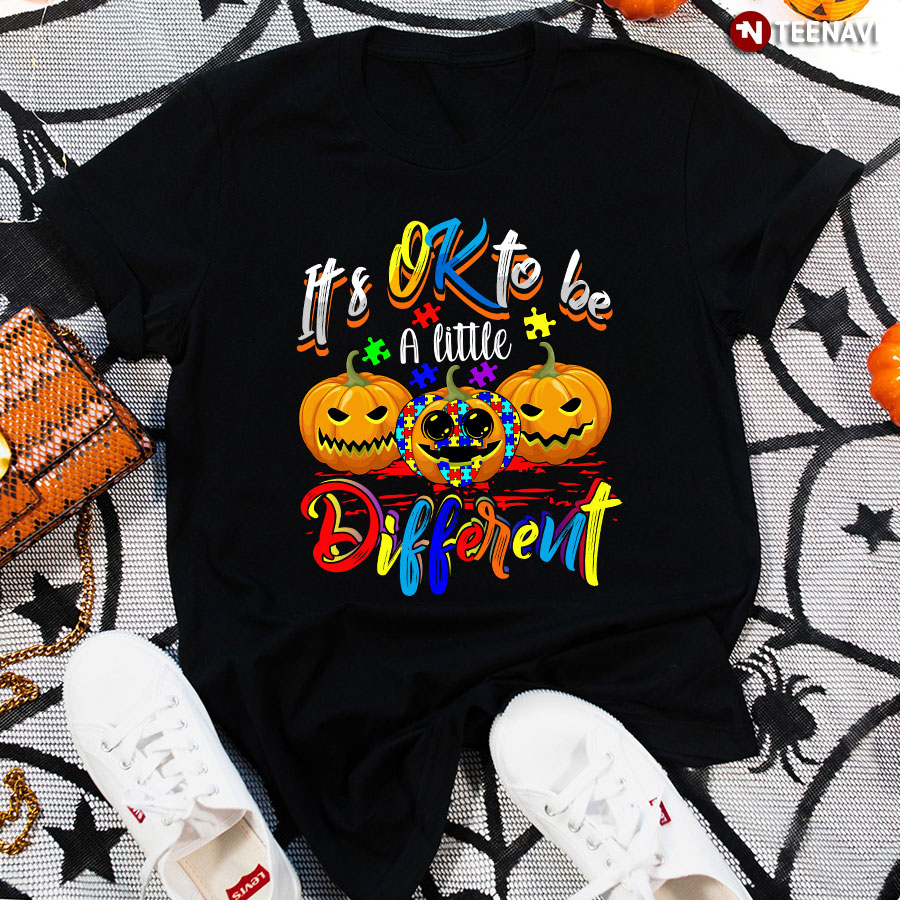 Halloween Autism Pumpkin It’s Ok To Be A Little Different T-Shirt