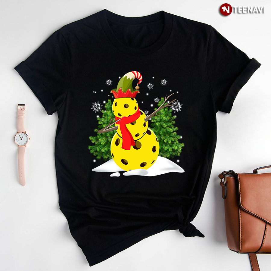 Pickleball Snowman With Elf Hat for Christmas T-Shirt