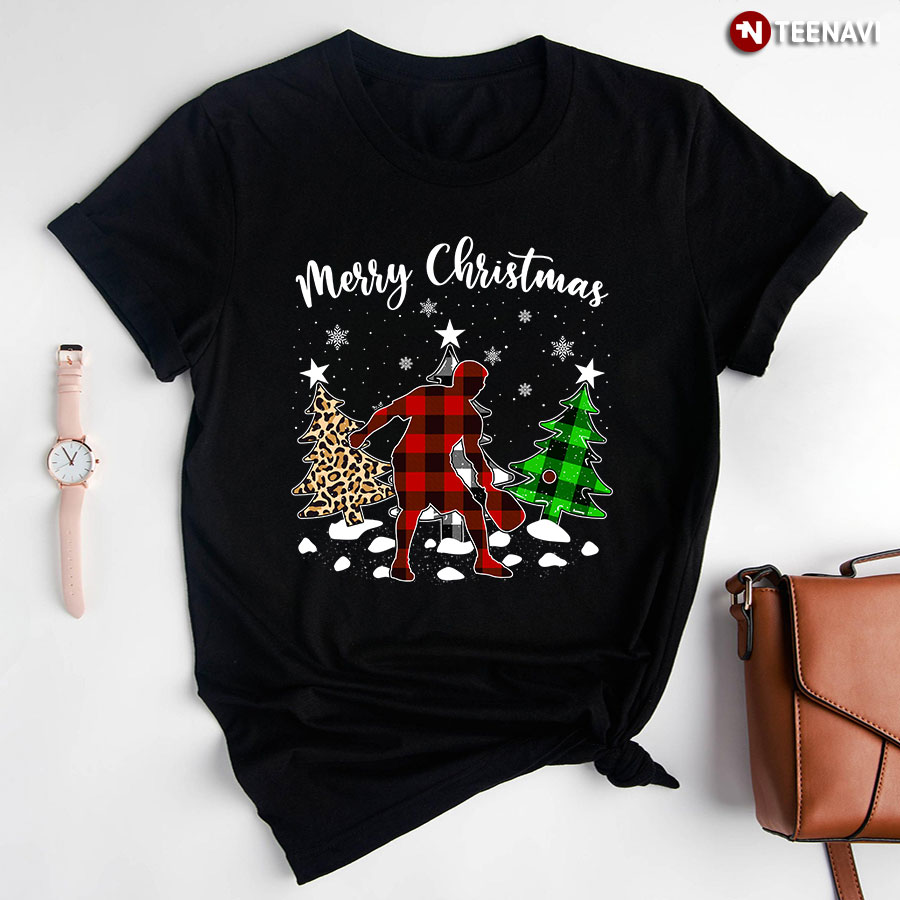 Merry Christmas Pickleball Player Xmas Tree Leopard T-Shirt