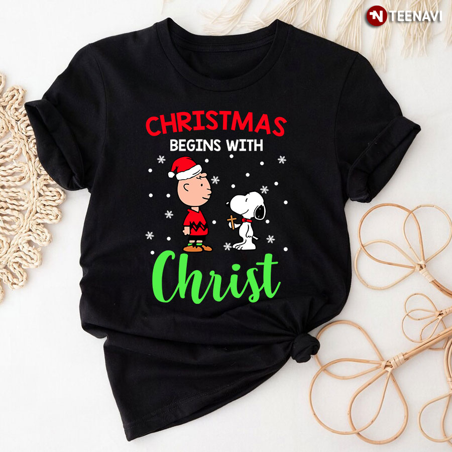 Charlie Brown And Snoopy Christmas Begins With Christ T-Shirt