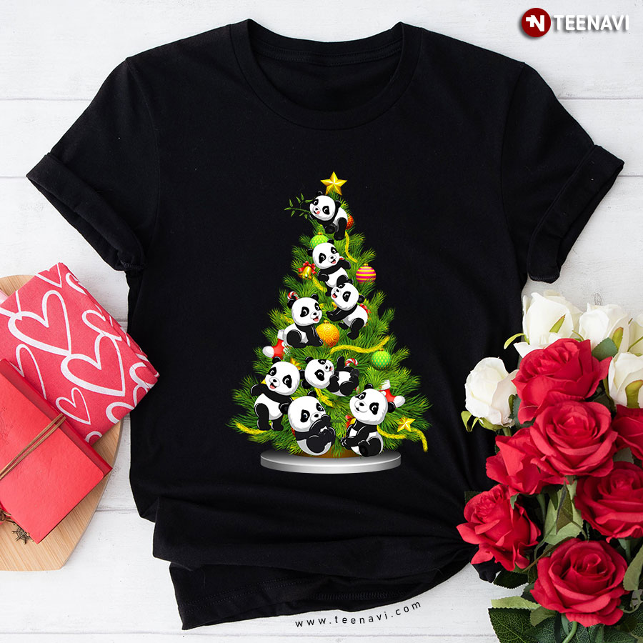 Lovely Christmas Tree with Pandas for Animal Lover T-Shirt
