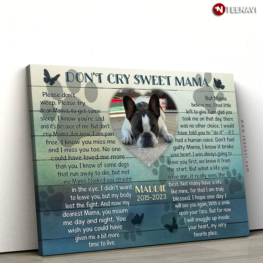Personalized Pet’s Photo, Name & Date Labrador Retriever Dog & Butterfly Typography Don’t Cry Sweet Mama Please Don’t Weep Poster