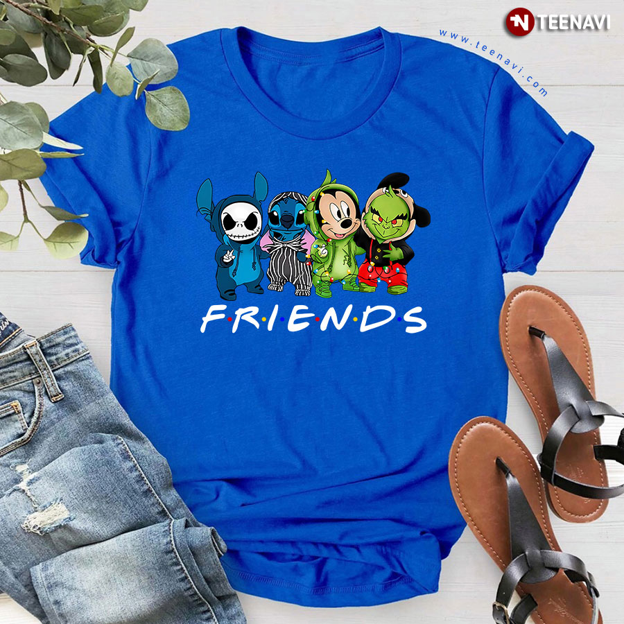 Friends Jack Skellington Stitch Mickey Mouse And Grinch for Christmas T-Shirt