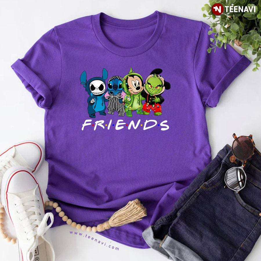Friends Jack Skellington Stitch Mickey Mouse And Grinch for Christmas T-Shirt