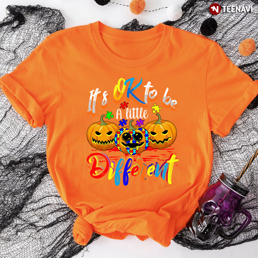Halloween Autism Pumpkin It’s Ok To Be A Little Different T-Shirt