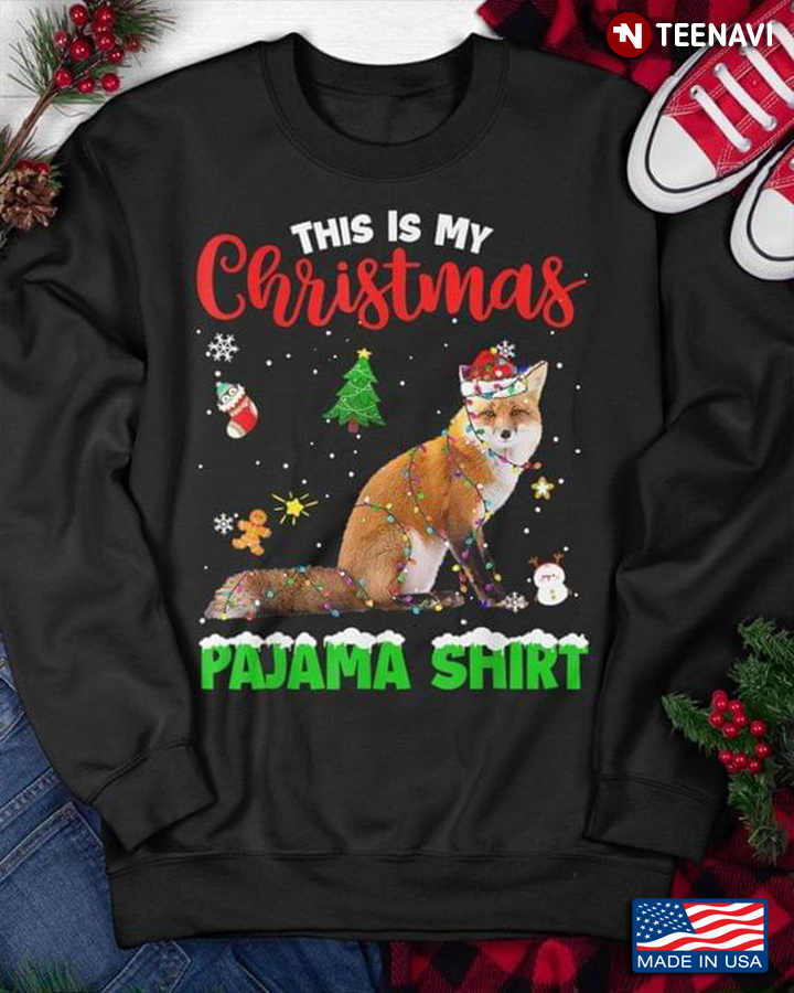 This Is My Christmas Pajama Shirt  Funny Fox Gingerbread Merry Christmas