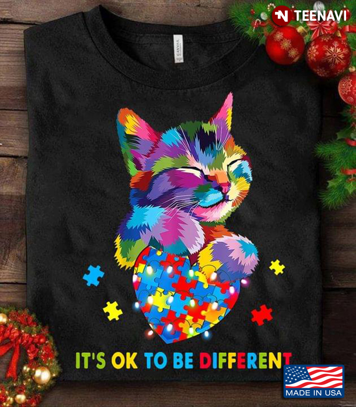 It's Ok To Be Different Autism Awareness Cute Cat