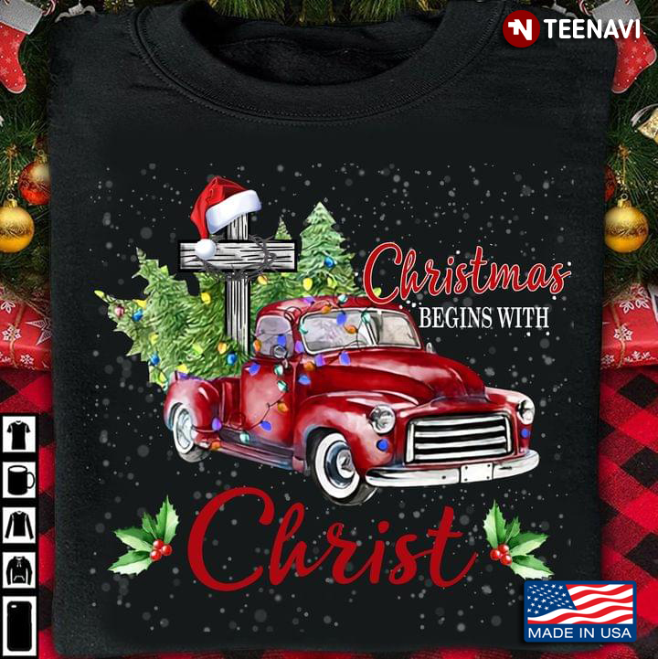 Christmas Begins With Christ Truck Car Cross Christmas Tree Merry Christmas
