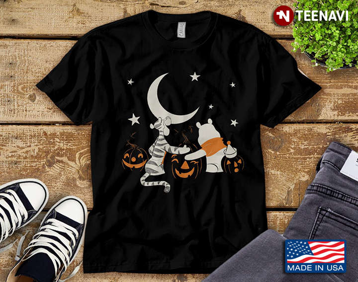 Funny Pooh And Tigger Pumpkin Halloween For Cartoon Lover T-Shirt