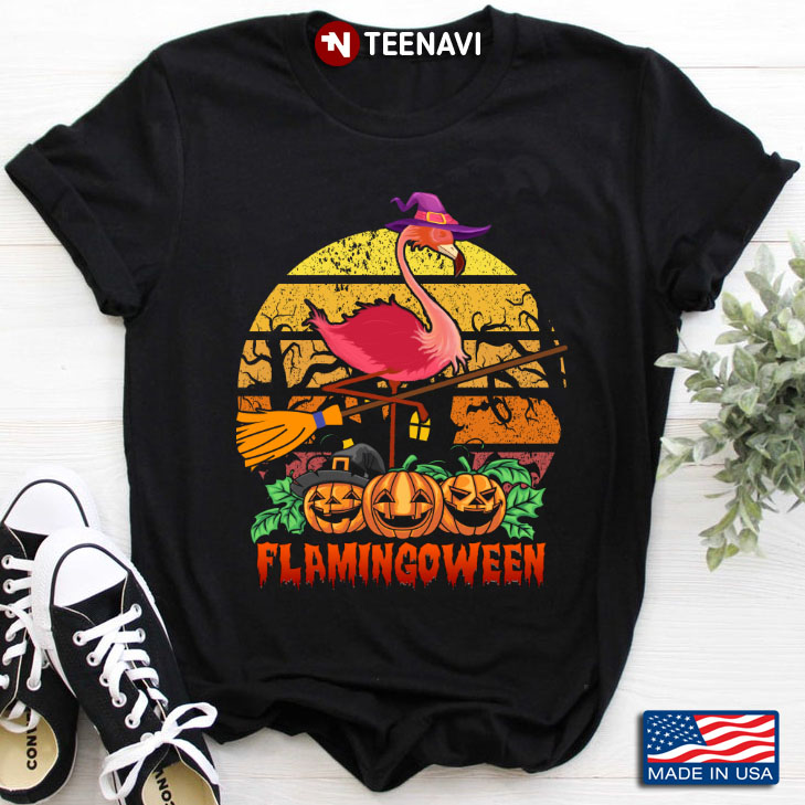 Flamingoween Funny Flamingo Witch Pumpkin For Halloween