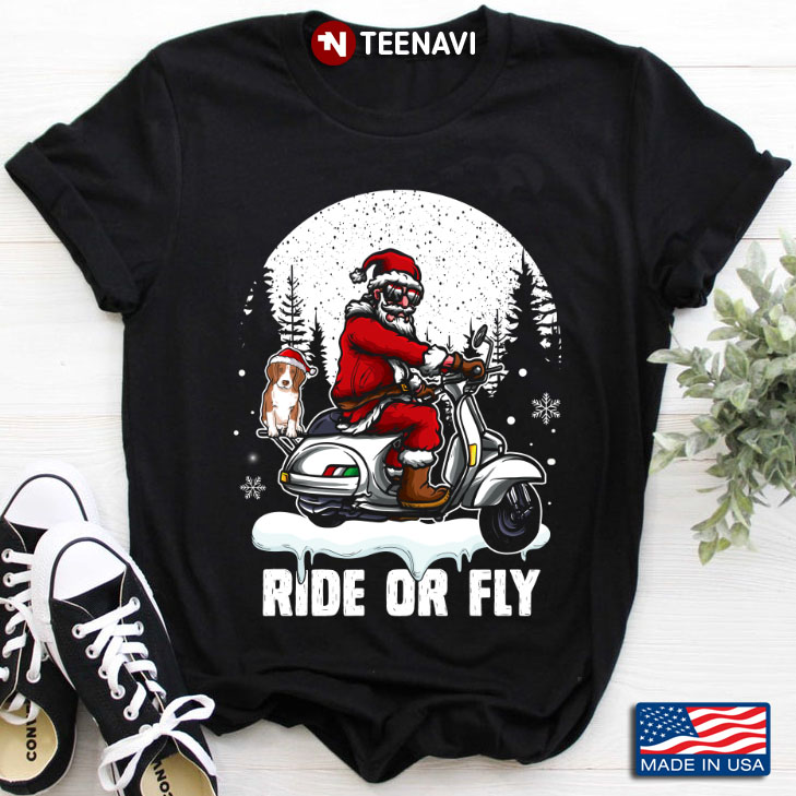Ride Or Fly Santa Claus Riding Bicycle  With Dog For Christmas