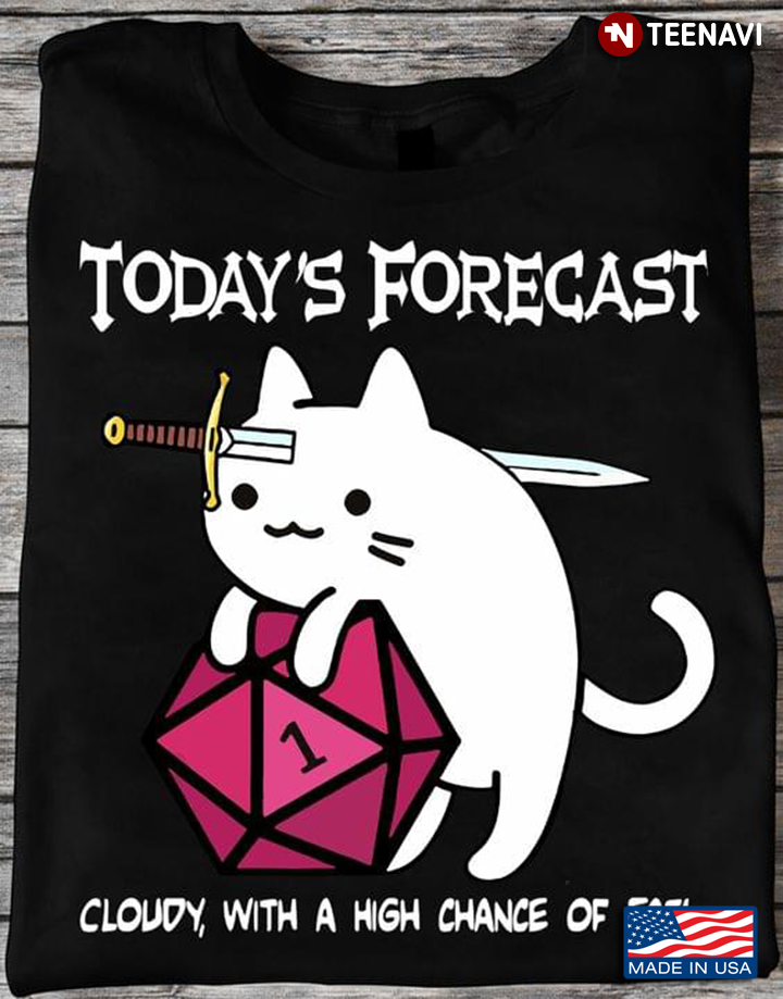 White Cat with Sword and Dice Today Forecast Cloudy With A High Chance