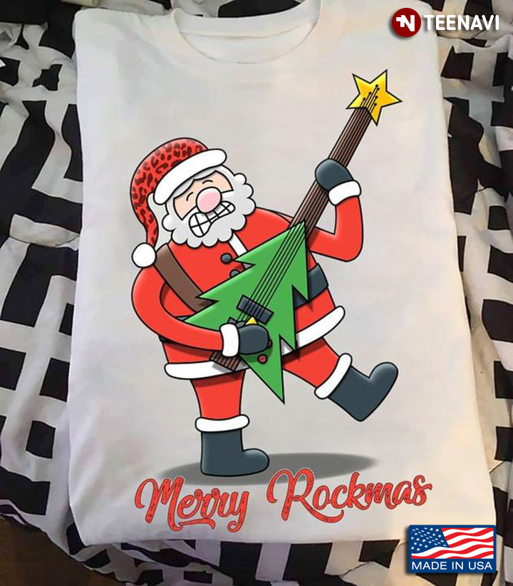 Funny Santa Claus Playing Guitar Merry Christmas