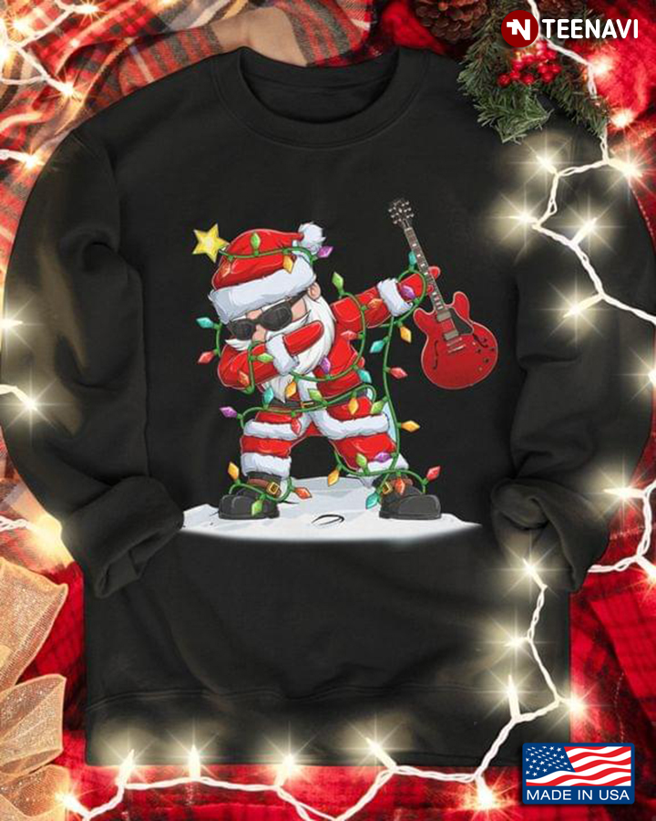 Funny Dabbing Santa Claus with Guitar Christmas Gift for Guitar Lover