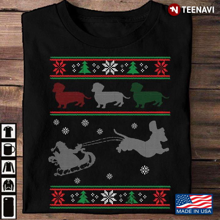 Funny Dachshund Sleigh and Santa Claus Ugly Christmas for Dog Lover