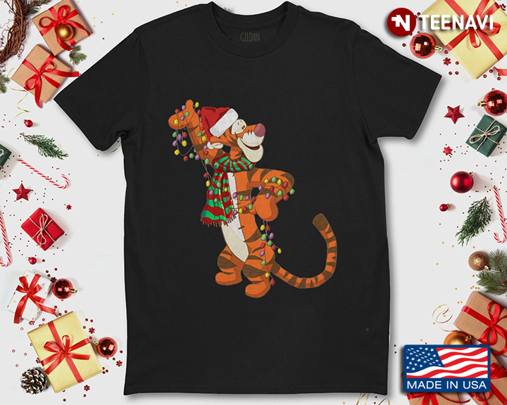 Disney Tigger with Santa Hat and Christmas Lights Winnie The Pooh