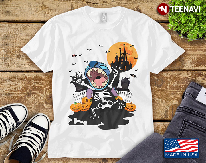 Funny Stitch Skeleton Halloween Disney T-Shirt