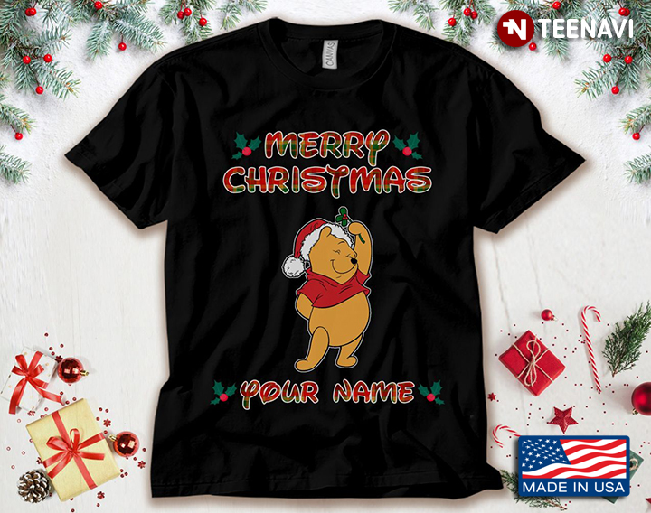 Disney Pooh in Santa Hat Merry Christmas Personalized Name