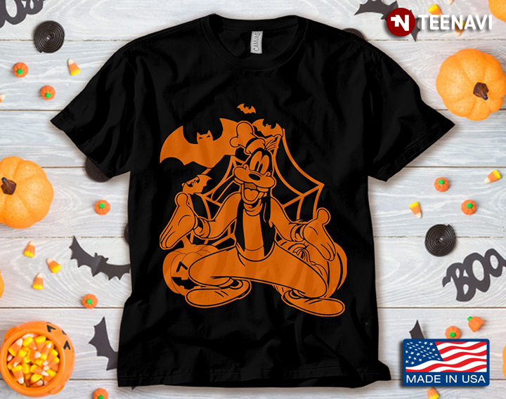 Disney Halloween Funny Goofy and Spider Web T-Shirt
