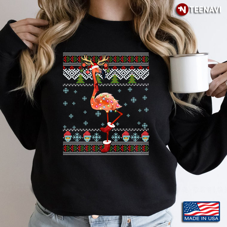 Winter Flamingo in Christmas Costume Ugly Christmas for Animal Lover