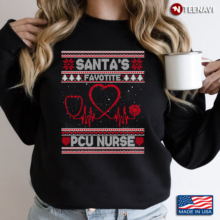 Santa's Favorite PCU Nurse Ugly Christmas Gift for Nurse