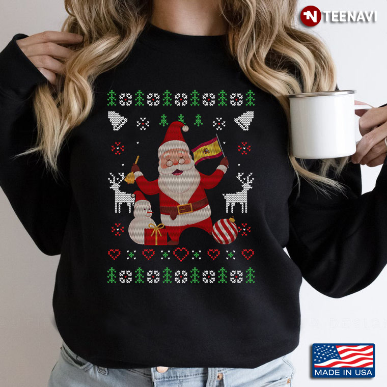 Cheerful Santa Claus with Jingle Bell and Flag Ugly Christmas