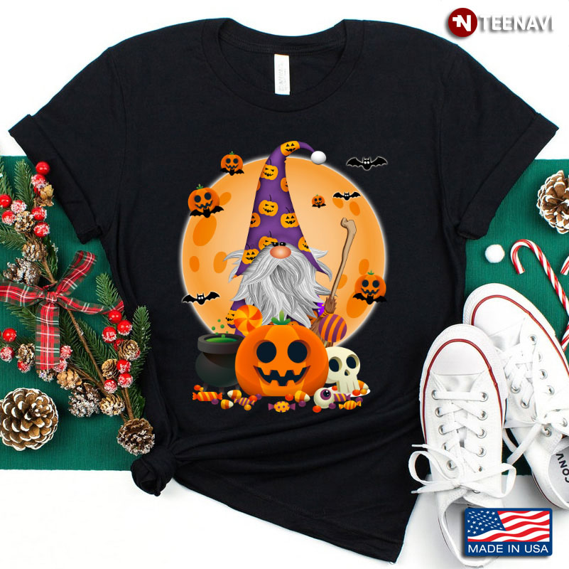 Halloween Lovely Gnome Wizard with Pumpkins and Candies T-Shirt