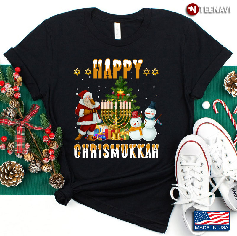Happy Christmukkah Hanukkah Christmas Happy Holiday Santa Claus and Snowmans