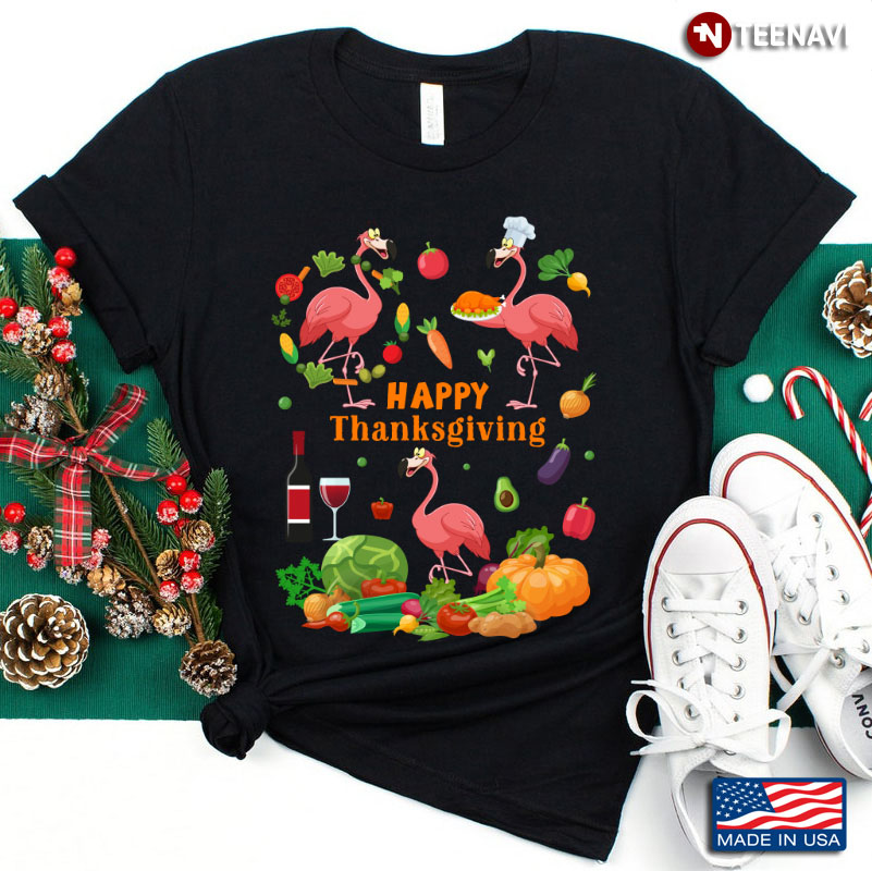 Flamingos with Vegetables Harvest Time Happy Thanksgiving