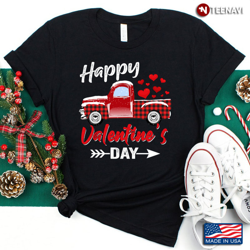 Buffalo Plaid Red Truck Happy Valentine's Day