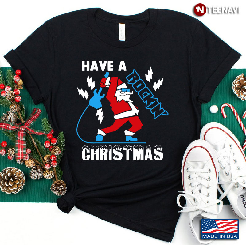 Funny Santa Claus with Electric Guitar Have A Rockin' Christmas