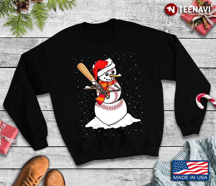 Baseball Snowman With Santa Hat for Christmas