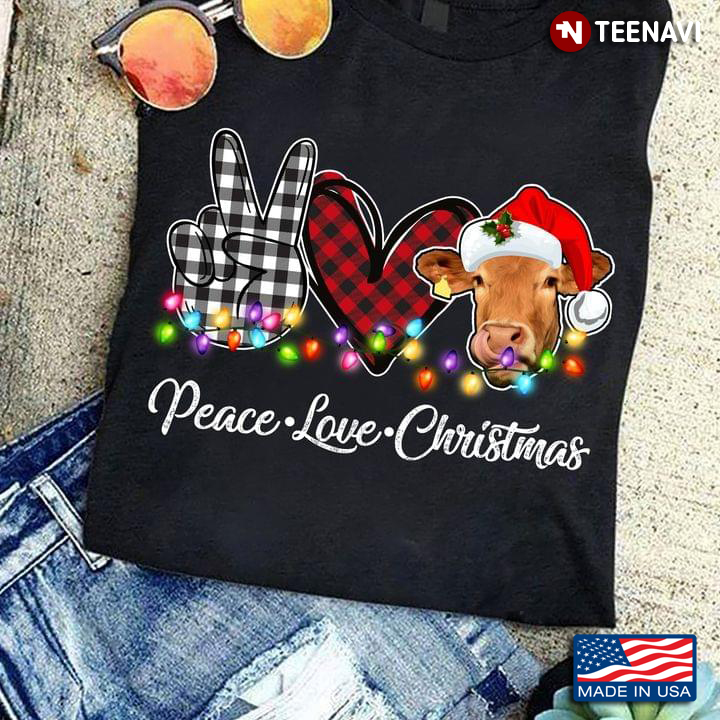 Peace Love Christmas Cow With Santa Hat for Christmas