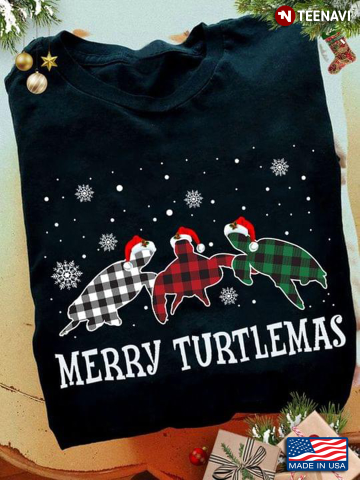 Merry Turtlemas Turtle Sea With Santa Hat for Christmas