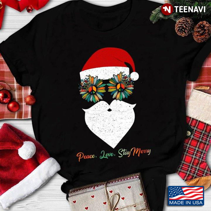 Santas Claus Hippe Sunflower Peace Love Stay Merry for Christmas